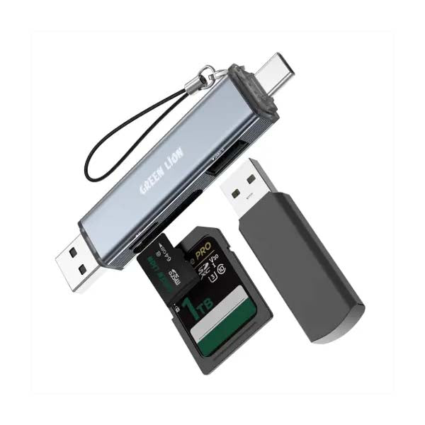 Green Lion 3 in 1 Card Reader with USB-C & Lightning Connectivity
