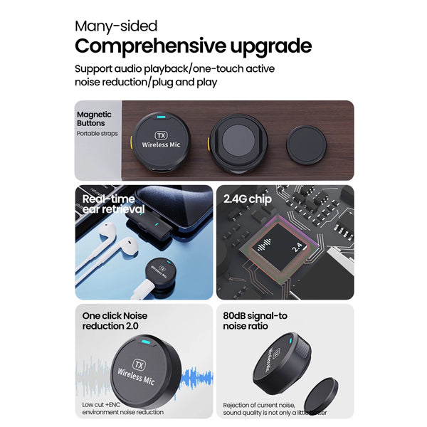 M1 Lavalier Microphone – Magnetic Design & Noise Reduction for Live Streaming (Single/Dual Options)