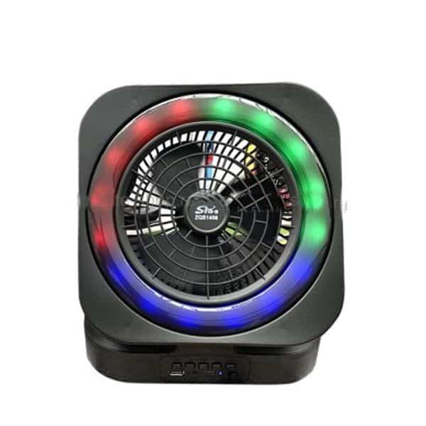 ZQS1457 مروحة صغيرة محمولة بمنفذ USB 2 في 1 مع مكبر صوت بلوتوث وإضاءة RGB دائرية