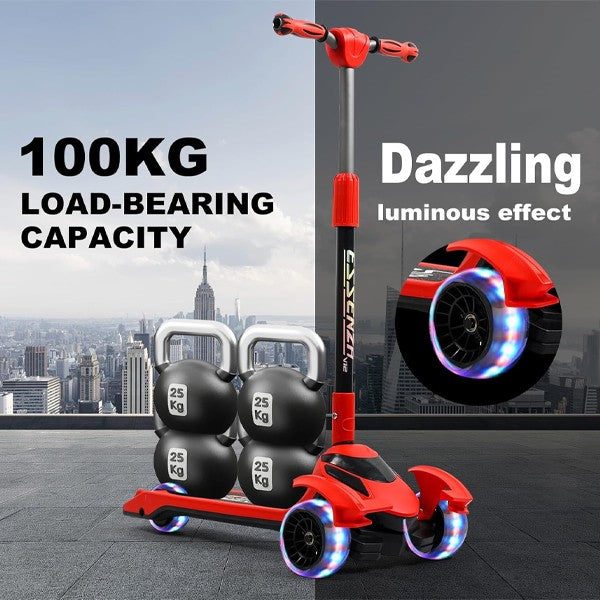 Kids Scooter Cartoon Design with Gravity Steering – 4 Adjustable Height, Light-Up Wheels & Music for Ages 5–12