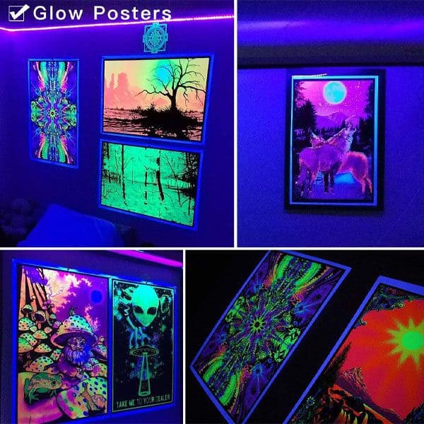 مصباح الأشعة فوق البنفسجية Deep Dream Black Light بطول 16.4 قدم/5 متر، شريط إضاءة LED بنمط SMD 2835 مكون من 300 مصباح LED مزود بمصدر طاقة 12 فولت، بمعيار IP65 لغرف النوم وحفلات الدي جيه المتوهجة وديكور غرف الهالوين