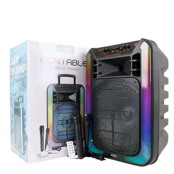 15 Inch Trolley Bluetooth Speaker – Portable Wireless Sound System -2 microphone