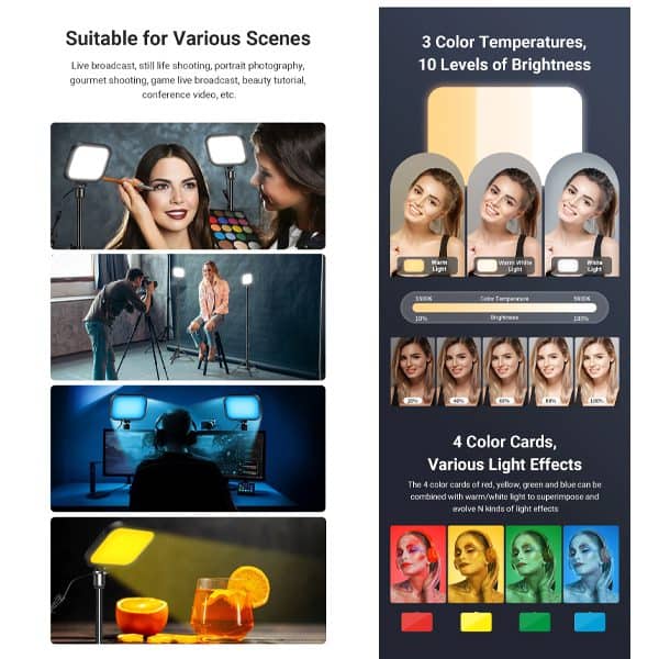 طقم إضاءة فيديو Apexel FL19 USB LED قطعتين مع حامل ثلاثي القوائم وفلاتر ألوان