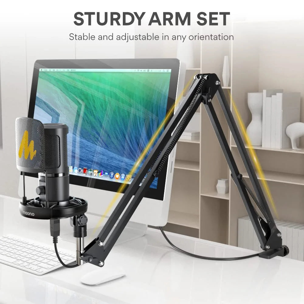 Maono AU‑PM461T USB Condenser Microphone with Mic Gain Control for Streaming, Gaming, and Podcasting