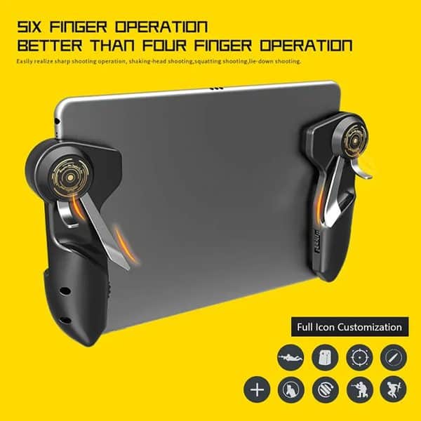 AK-PAD6K لوحدة تحكم ألعاب ببجي بستة أصابع وزر إطلاق النار L1 R1 وعصا تحكم (جويستيك) للآيباد والتابلت.