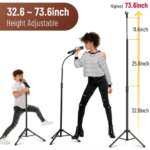Adjustable Microphone Stand with Phone Holder & Clip for Singers and Creators