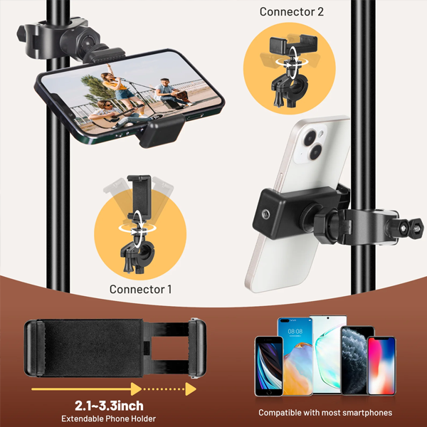 Adjustable Microphone Stand with Phone Holder & Clip for Singers and Creators