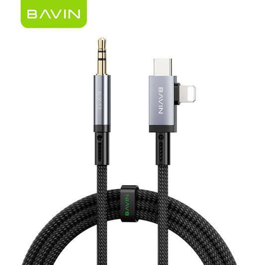 BAVIN AUX57 2 in 1 aux cable Hi-Fi nylon braided Type-C and iPhone to 3.5mm audio converter