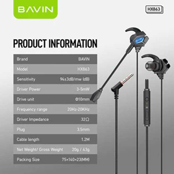 Bavin HX863 Gaming Wired Earphones HiFi Stereo Sound Headset