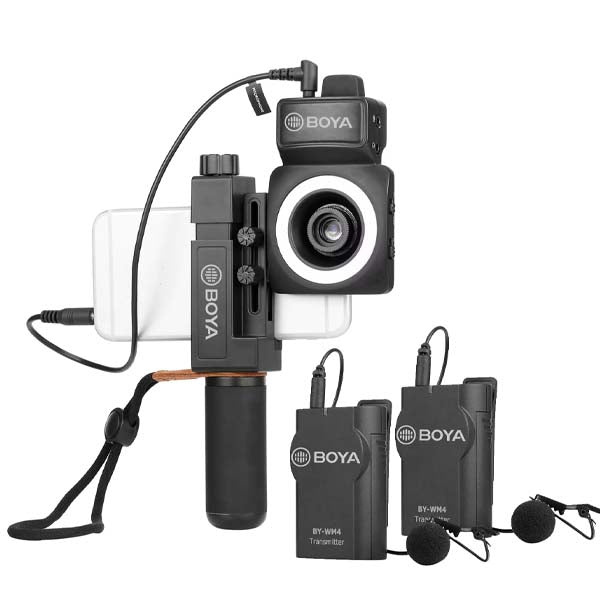 BOYA SmartCine W2 Dual Wireless Video Kit – 2 Mics + LED Ring & Lens Setup