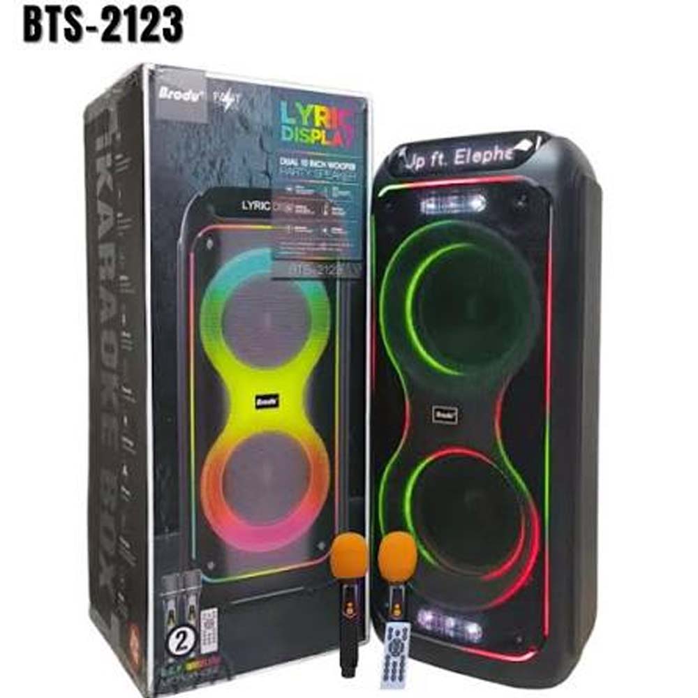 BTS-2123 Dual 10-Inch Bluetooth Karaoke Party Speaker with RGB Lights