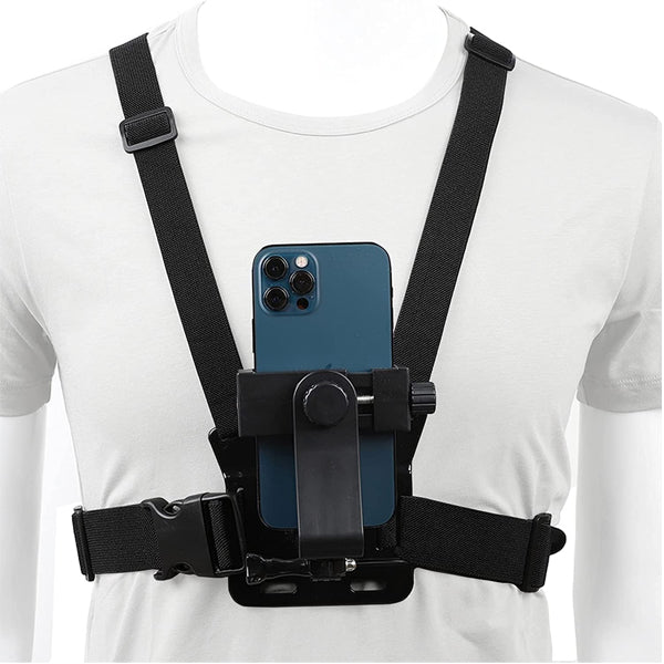 Adjustable Chest Mount Harness for Mobile & Action Cameras – Hands-Free POV Strap with Clip & J Hook