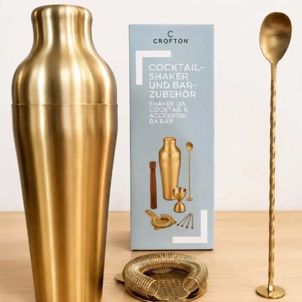 Crofton Cocktail Shaker and Bar Accessories Set - Gold Finish
