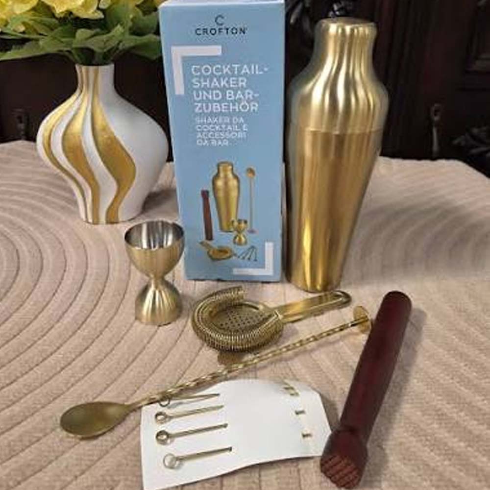 Crofton Cocktail Shaker and Bar Accessories Set - Gold Finish