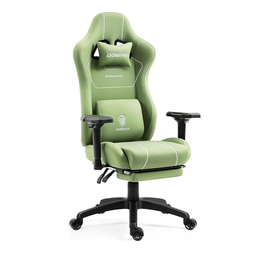 Dowinx Fabric Gaming Chair with Footrest and Lumbar Support green