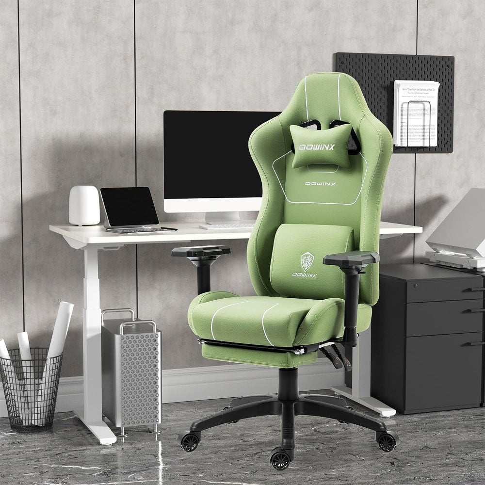 Dowinx Fabric Gaming Chair with Footrest and Lumbar Support
