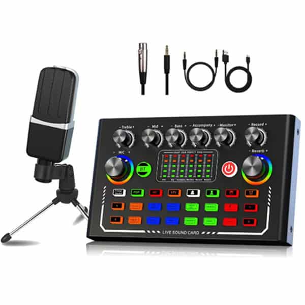 F009 Gaming Audio Mixer Sound Card Live Broadcast Podcast DJ Equipment