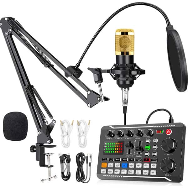 Podcast Equipment Bundle with Audio Interface F998 & Condenser Microphone