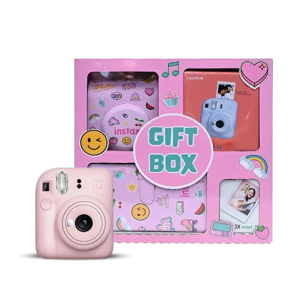 Fujifilm Instax Mini 12 Instant Camera Gift Box Bundle with Accessories in Pink and pink