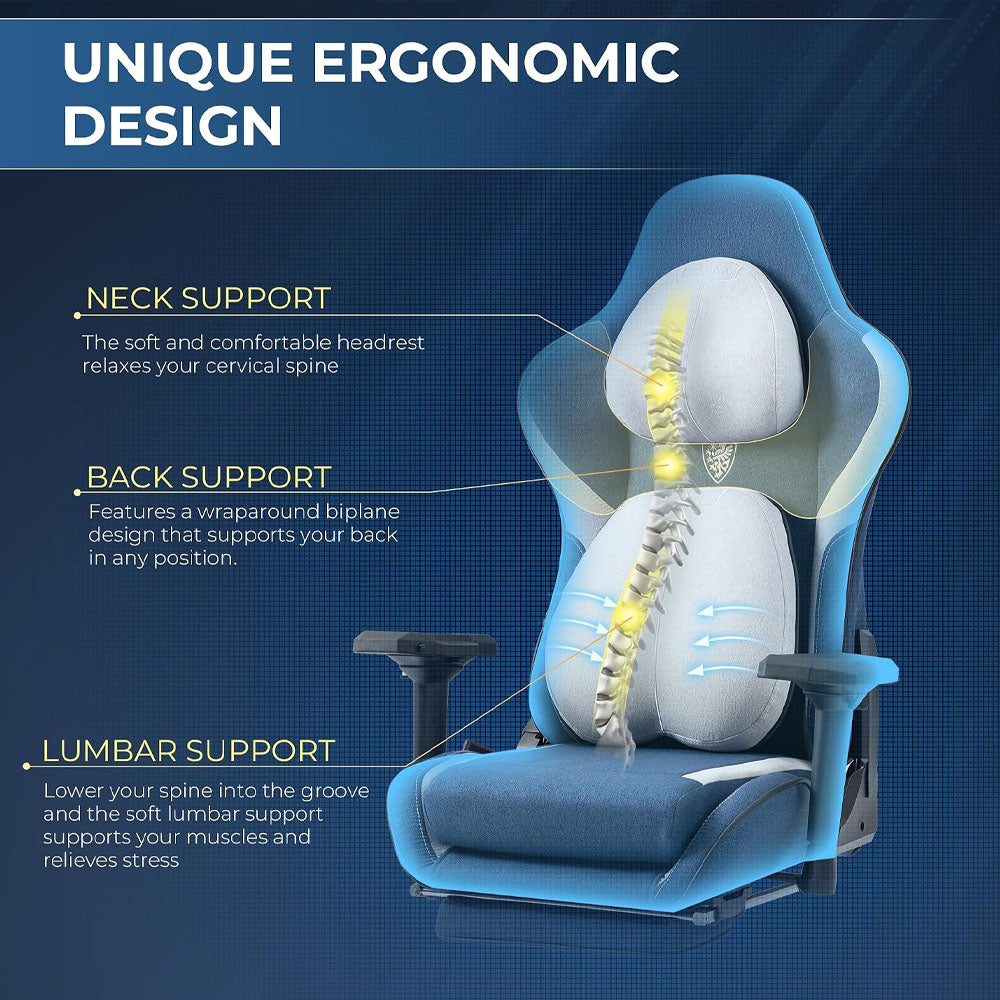 Dowinx Fabric Gaming Chair with Footrest and Lumbar Support specs