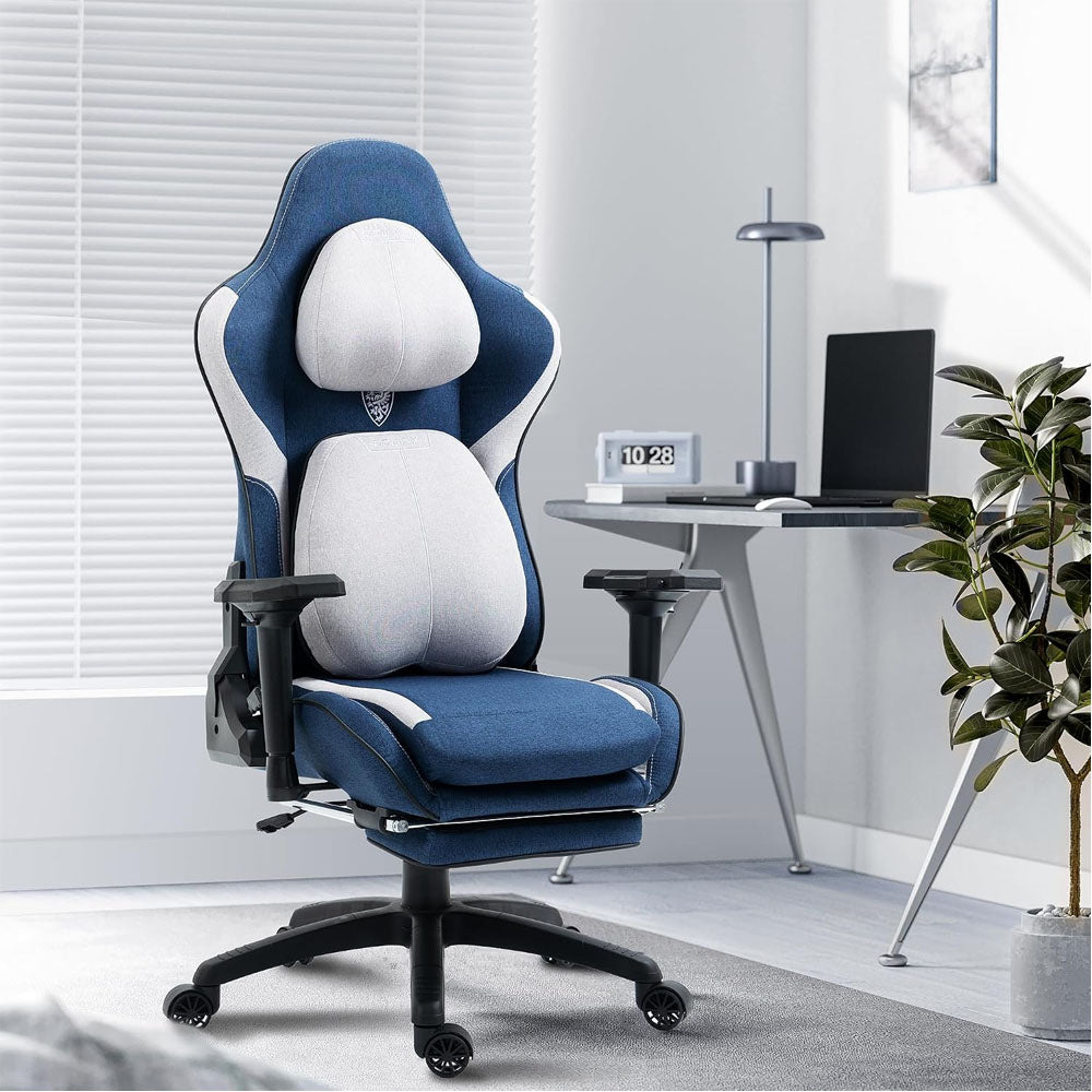 Dowinx Fabric Gaming Chair with Footrest and Lumbar Support