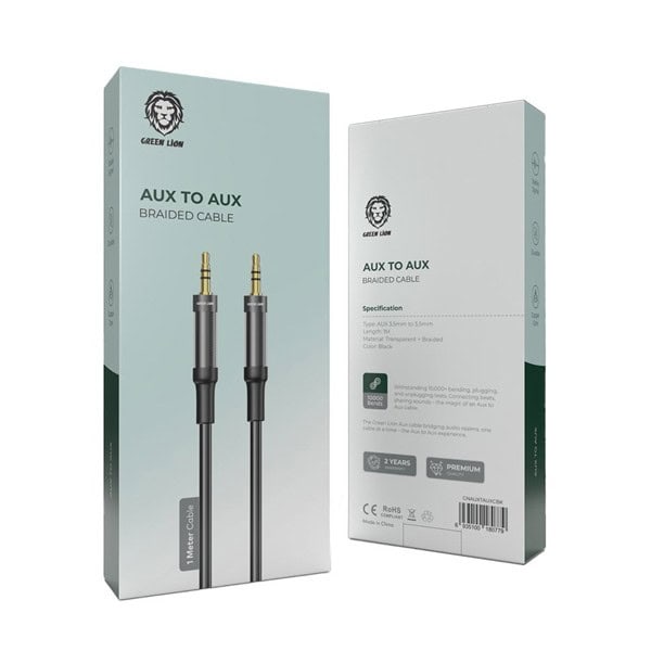 Green Lion AUX to AUX Braided Cable – 1M Durable Stereo Audio Cable