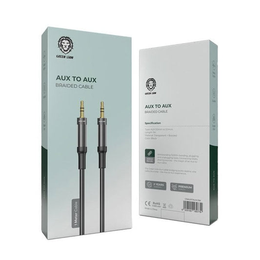 Green Lion AUX to AUX Braided Cable – 1M Durable Stereo Audio Cable