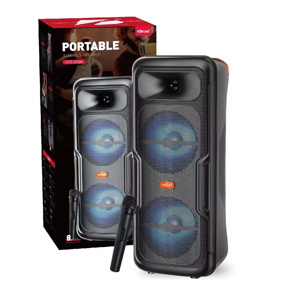 KTS-2036 Dual 8-Inch Portable Bluetooth Party Speaker with Wireless Microphon