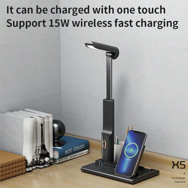 ELITUN Smart LED Desk Lamp – Wireless Charger, Phone Stand & Pen Holder