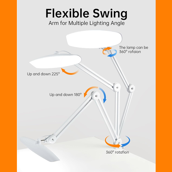 Nail & Work LED Desk Lamp 24W with Clamp – 2400 Lumens Ultra Bright Task Light