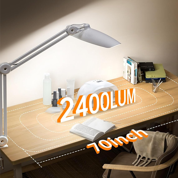 Nail & Work LED Desk Lamp 24W with Clamp – 2400 Lumens Ultra Bright Task Light
