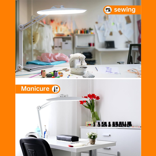 Nail & Work LED Desk Lamp 24W with Clamp – 2400 Lumens Ultra Bright Task Light