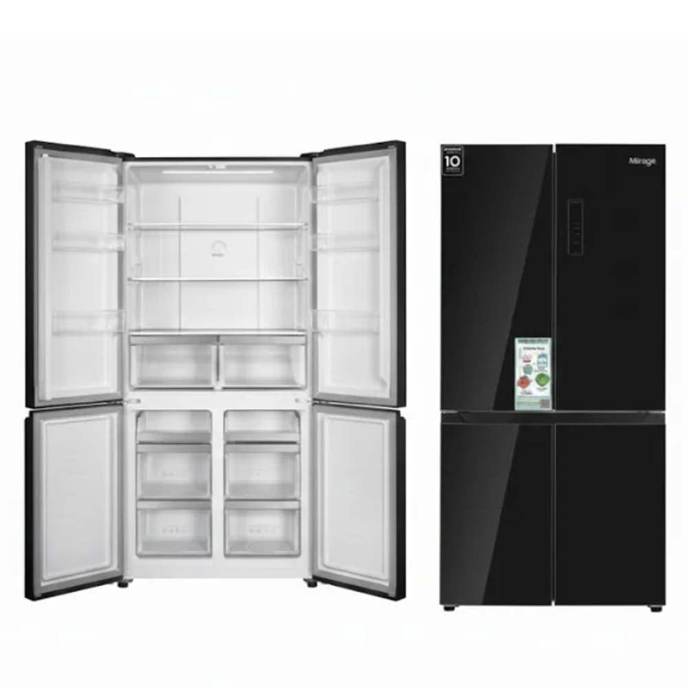 Mirage Luxury 4-Door Inverter No-Frost Refrigerator – Black Glass with LED Display -MR-FRW9781INV-BG