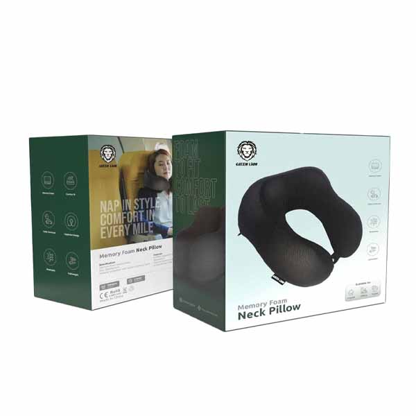 Green Lion Memory Foam Neck Pillow – Ergonomic Travel Support (Black)