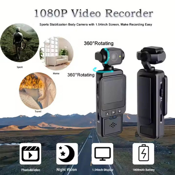 Mini Body Camera DV01 – Full HD, Wi-Fi, Rotatable Lens, Display
