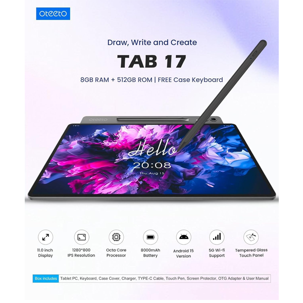Oteeto TAB 17 Stylus – 17″ Android Tablet with Keyboard & Touch Display