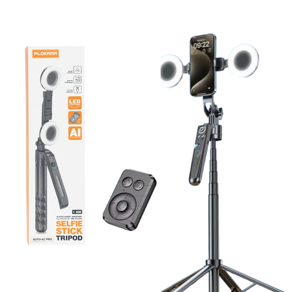 PLOKAMA A7 Pro AI Intelligent 360 Auto Face Tracking Tripod with Stand & Light