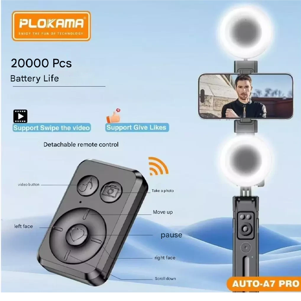 PLOKAMA A7 Pro AI Intelligent 360 Auto Face Tracking Tripod with Stand & Light
