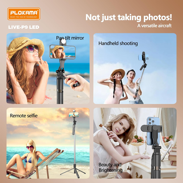 Plokama LIVE-P9 LED Selfie Stick Tripod 170cm with Remote