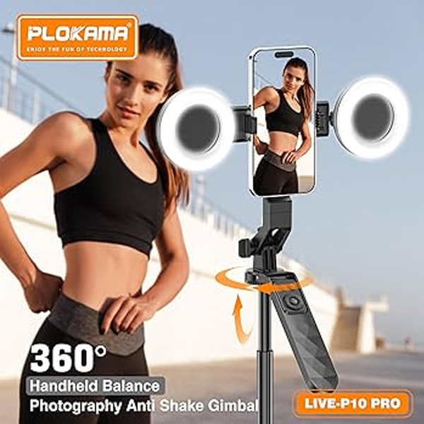 Plokama Live-P10 Pro Selfie Stick Tripod with LED Fill Light