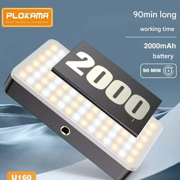 Plokama U160 LED Fill Light – Portable Rechargeable White Lighting for Selfies & Video