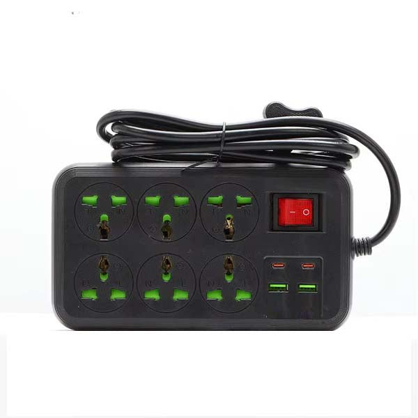 Power Socket Strip with USB C - 4 AC Outlets & 2 USB Ports, 2500W Max, Wall Mount