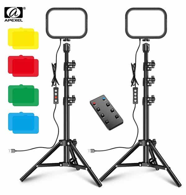 Apexel FL19 USB LED Video Light Kit 2PCS with Tripod & Color Filters