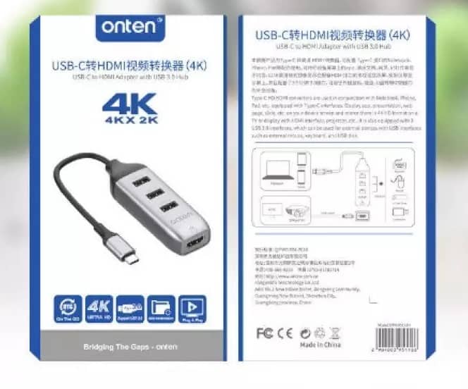 محول Onten USB C إلى HDMI مع 3 منافذ USB 3.0