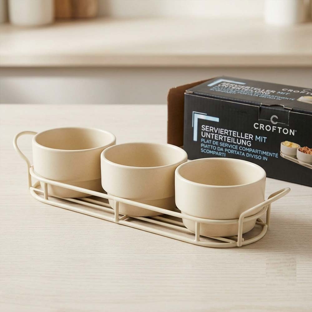 Crofton 3-Piece Ceramic Dip Bowl Set with Tray