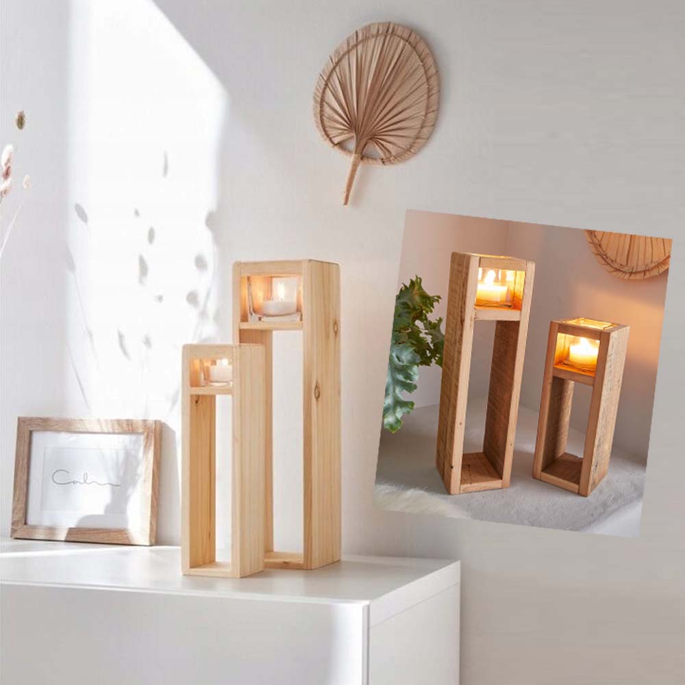 LIVARNO Wooden Tealight Candle Holders Set of 2 