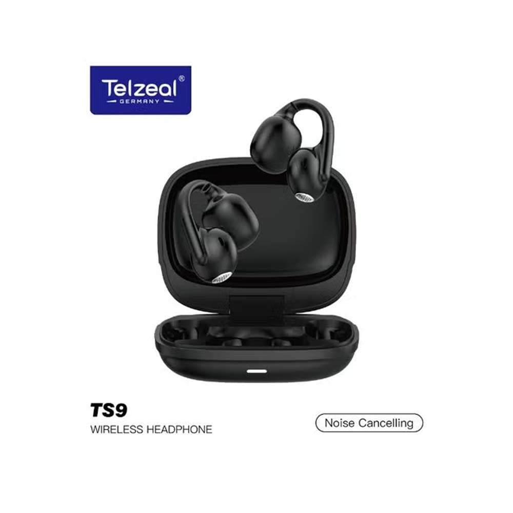 TS9 Wireless Open Earbuds – Bluetooth 5.3 & AI Dual Mic Noise Cancelling (Black)