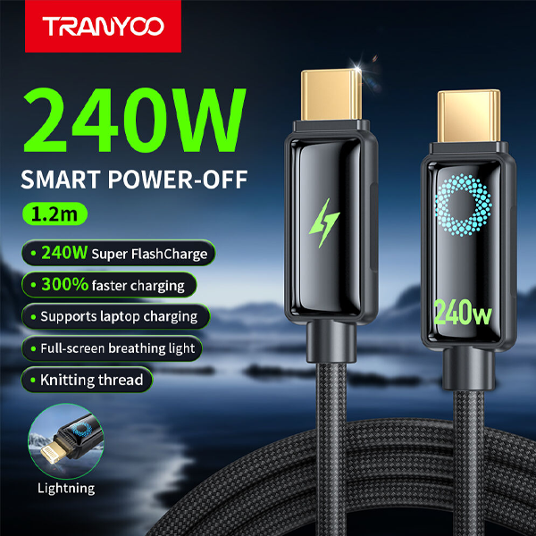 Tranyoo CC-9 Fast Charging Data Cable 240W Type-C Smart Power-Off