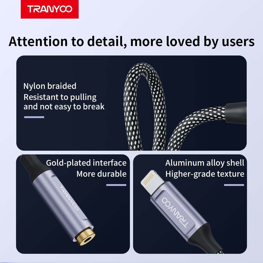 Tranyoo Audio Adapter Cable (T-E9 Lightning / T-E8 Type-C to 3.5mm)