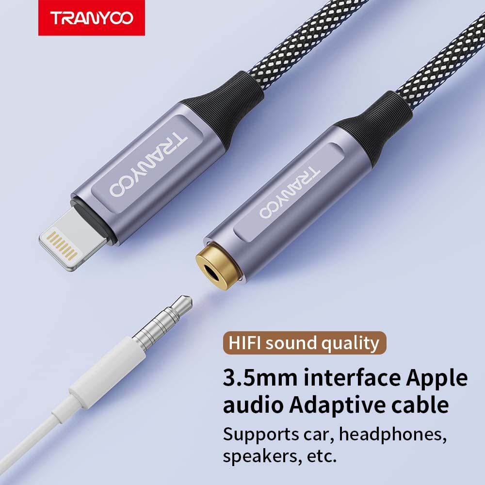 Tranyoo Audio Adapter Cable (T-E9 Lightning / T-E8 Type-C to 3.5mm)